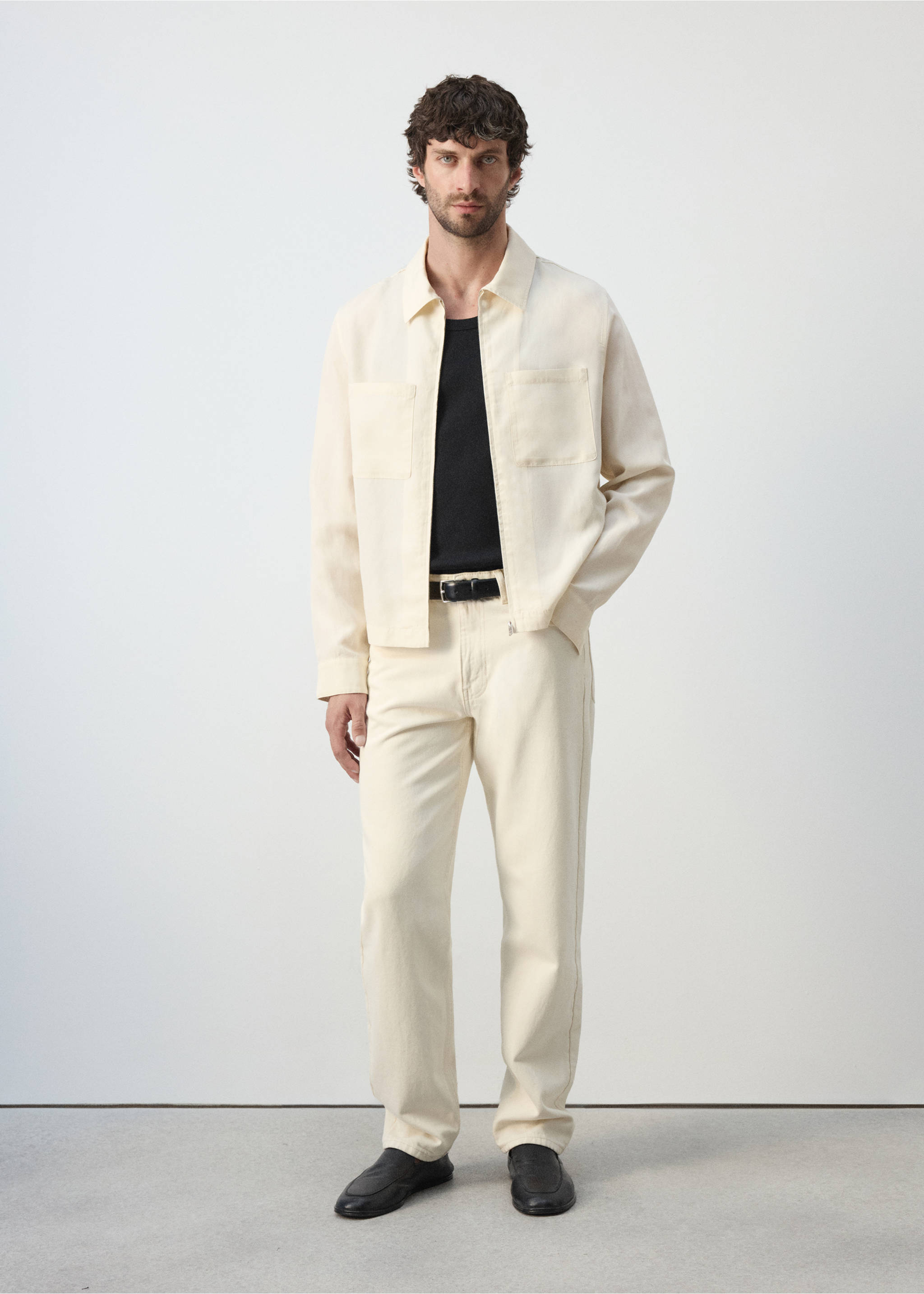 Slim fit lyocell linen jacket with pockets - General plane, Off White. Ref: 37002892-00.