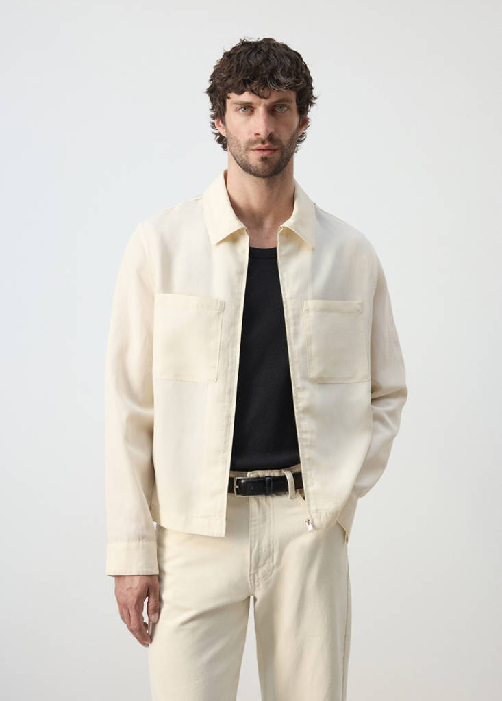 Slim fit lyocell linen jacket with pockets — Off White
