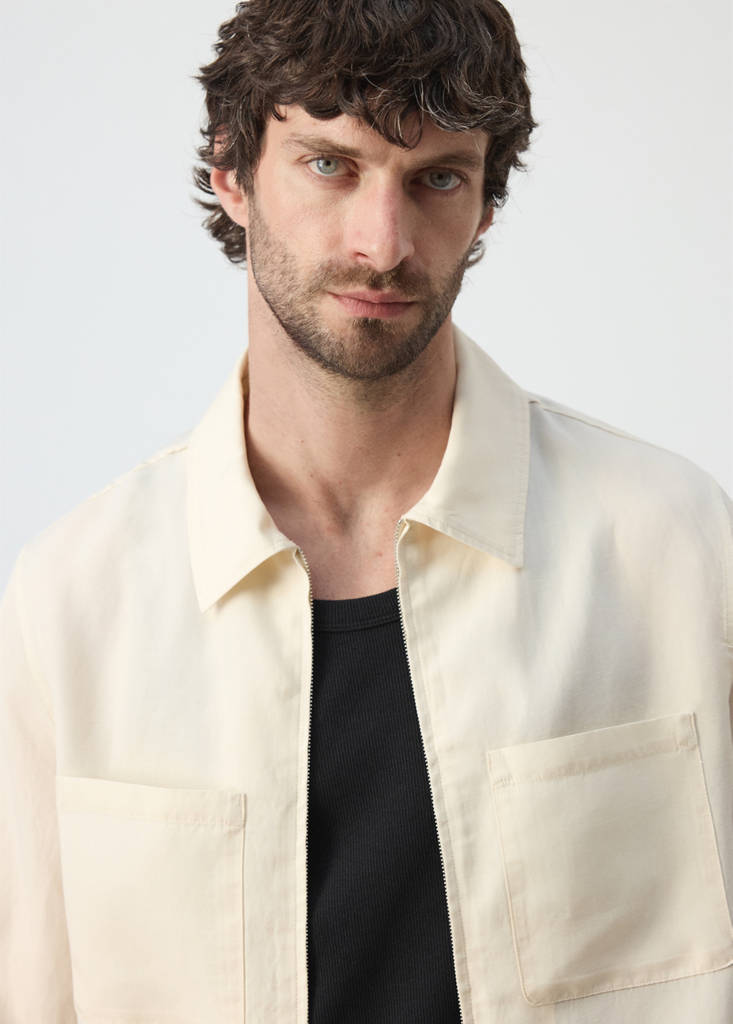 Slim fit lyocell linen jacket with pockets — Off White
