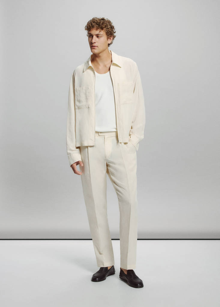 Slim fit lyocell linen jacket with pockets — Off White