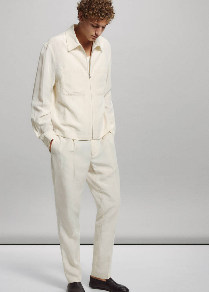 Slim fit lyocell linen jacket with pockets — Off White
