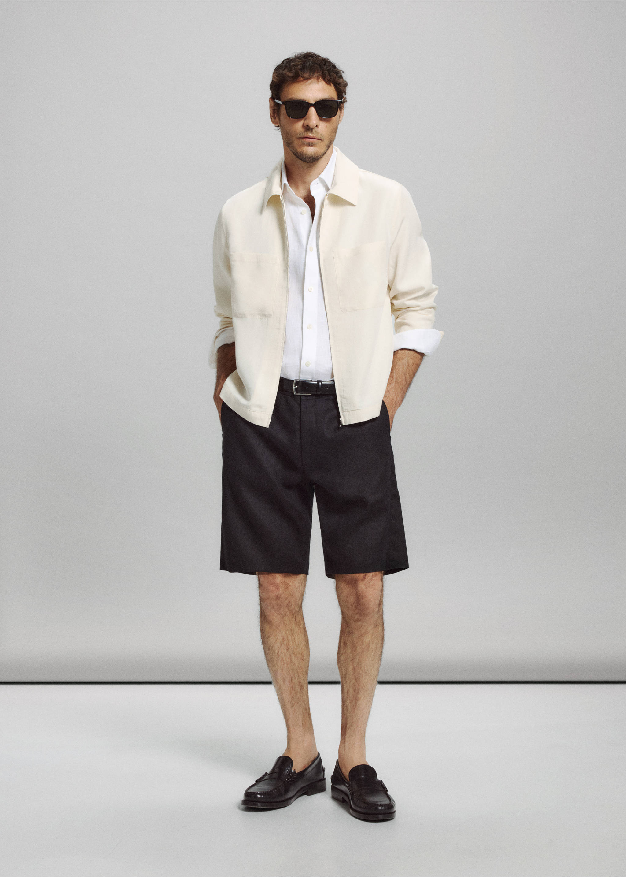 Slim fit lyocell linen jacket with pockets - General plane, Off White. Ref: 37002892-02.