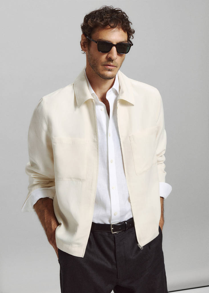 Slim fit lyocell linen jacket with pockets — Off White