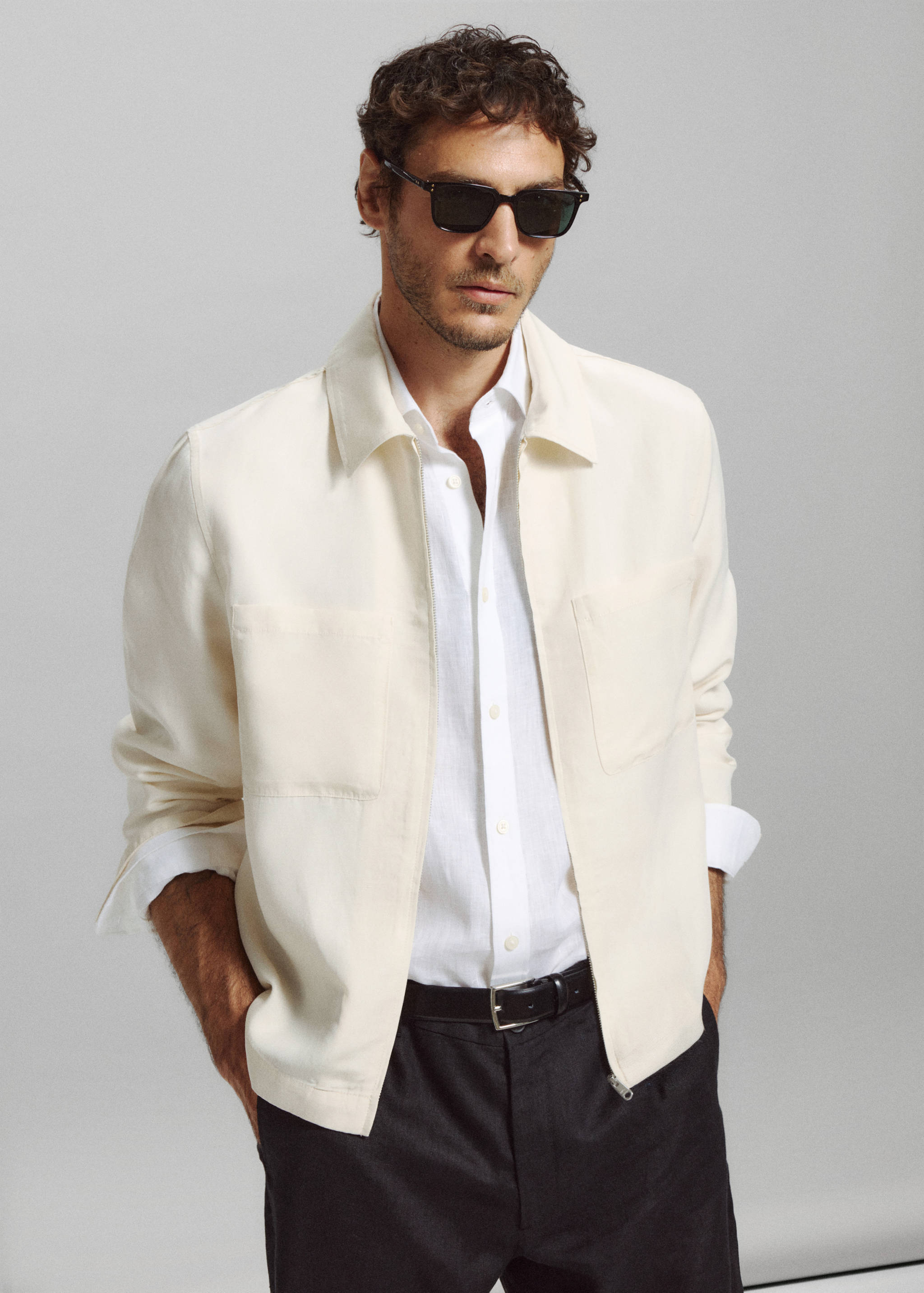 Slim fit jack met zakken van lyocell-linnen - Middenvlak