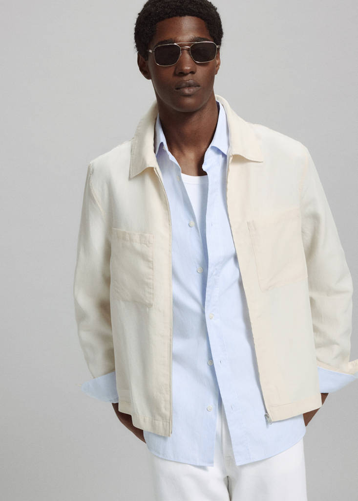 Slim fit lyocell linen jacket with pockets — Off White