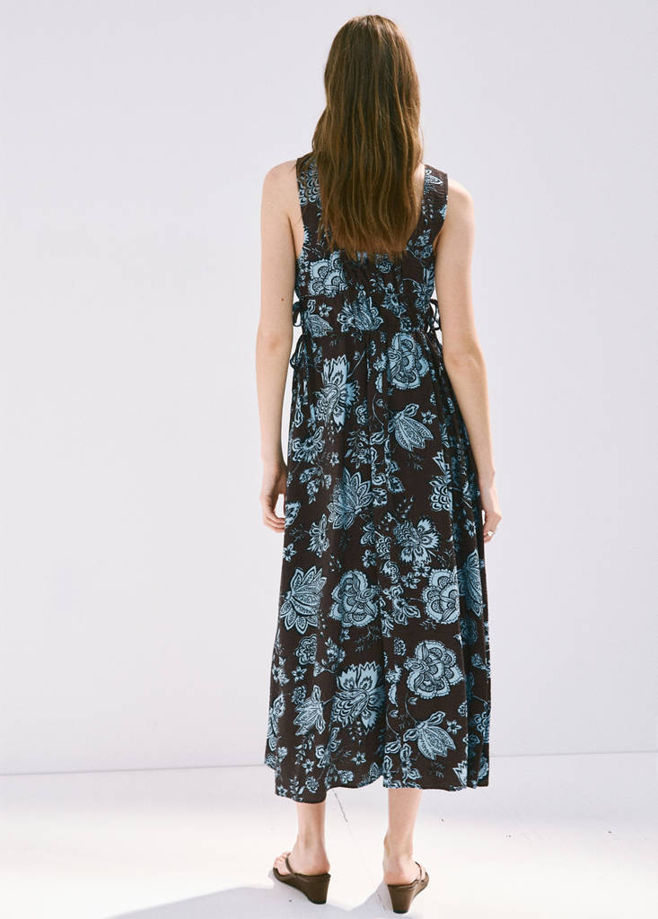 Floral dress with ruched details — Chocolate