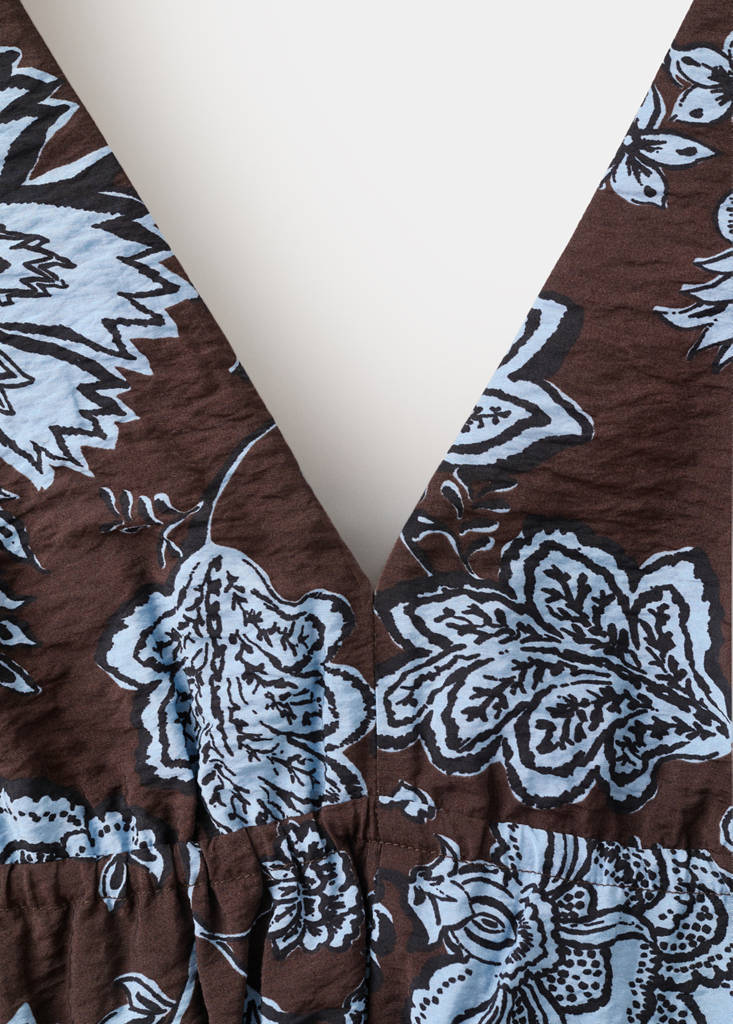 Floral dress with ruched details — Chocolate