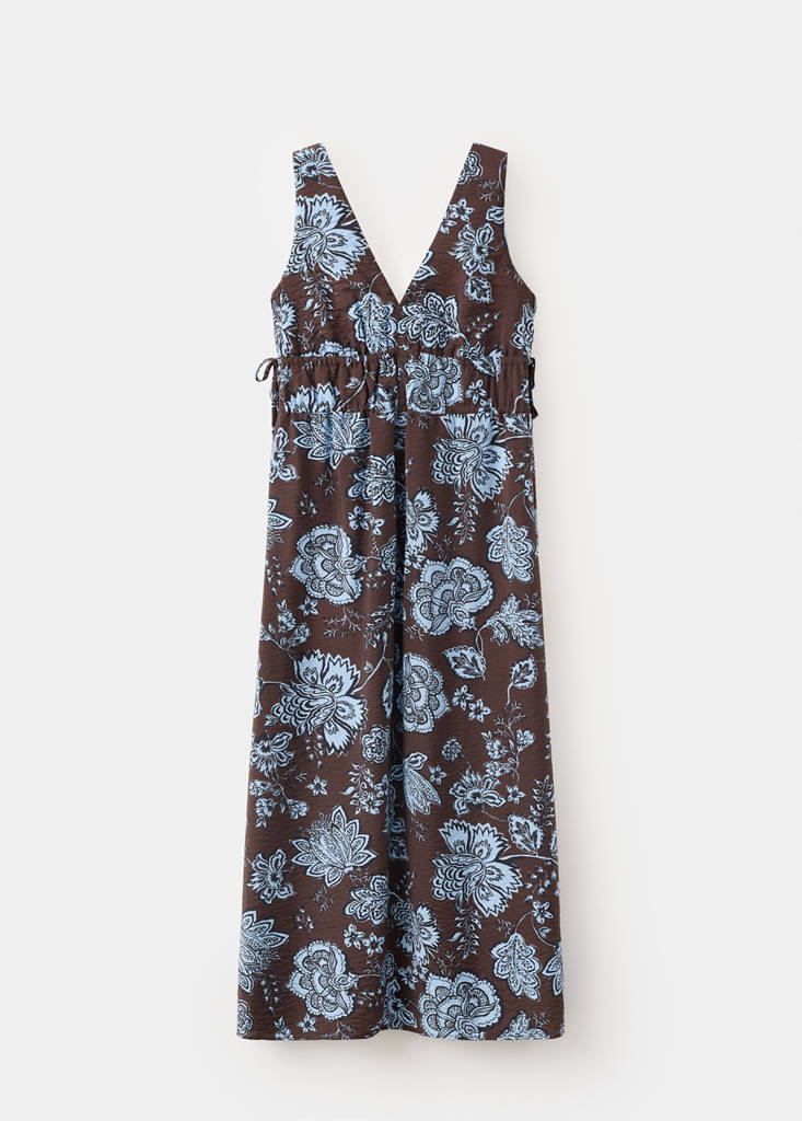 Floral dress with ruched details — Chocolate