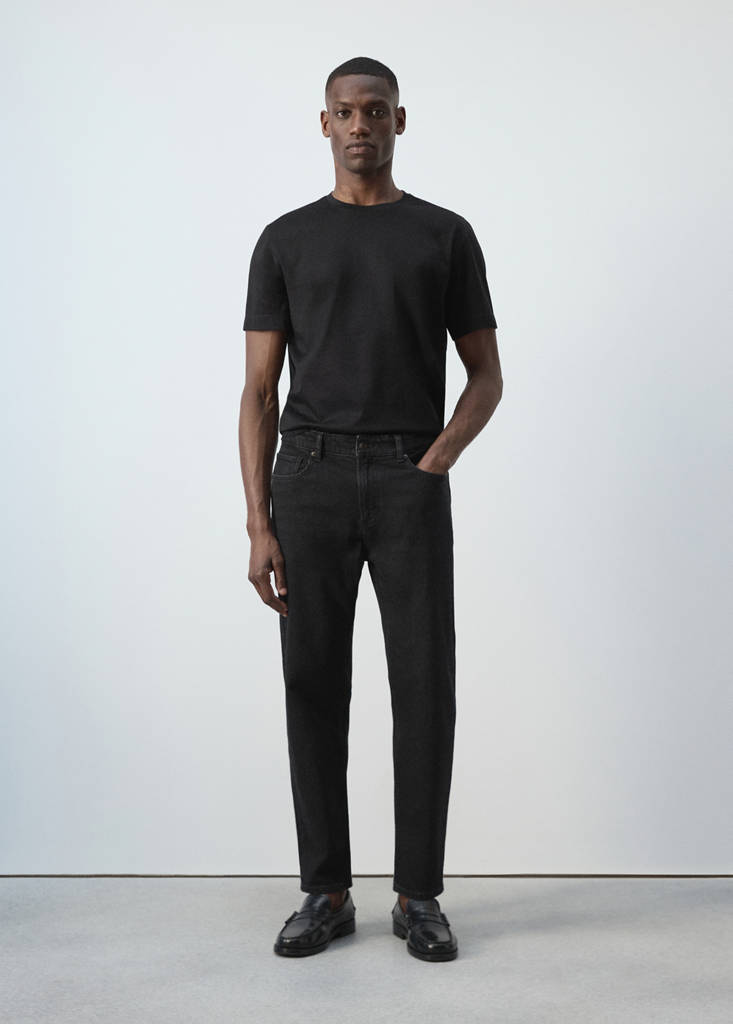 Jeansy Ben cropped tapered fit black denim - Mężczyzna - 42 - MANGO MAN