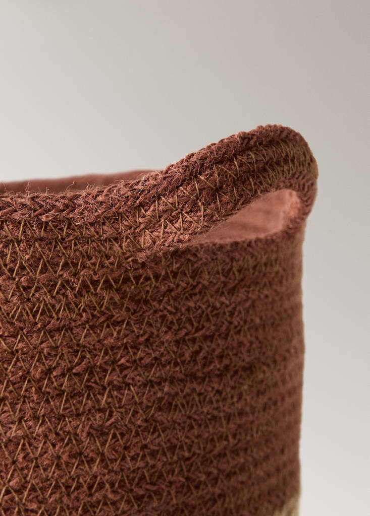 Medium round jute basket with handles — Tobacco Brown
