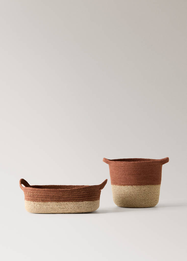 Medium round jute basket with handles — Tobacco Brown