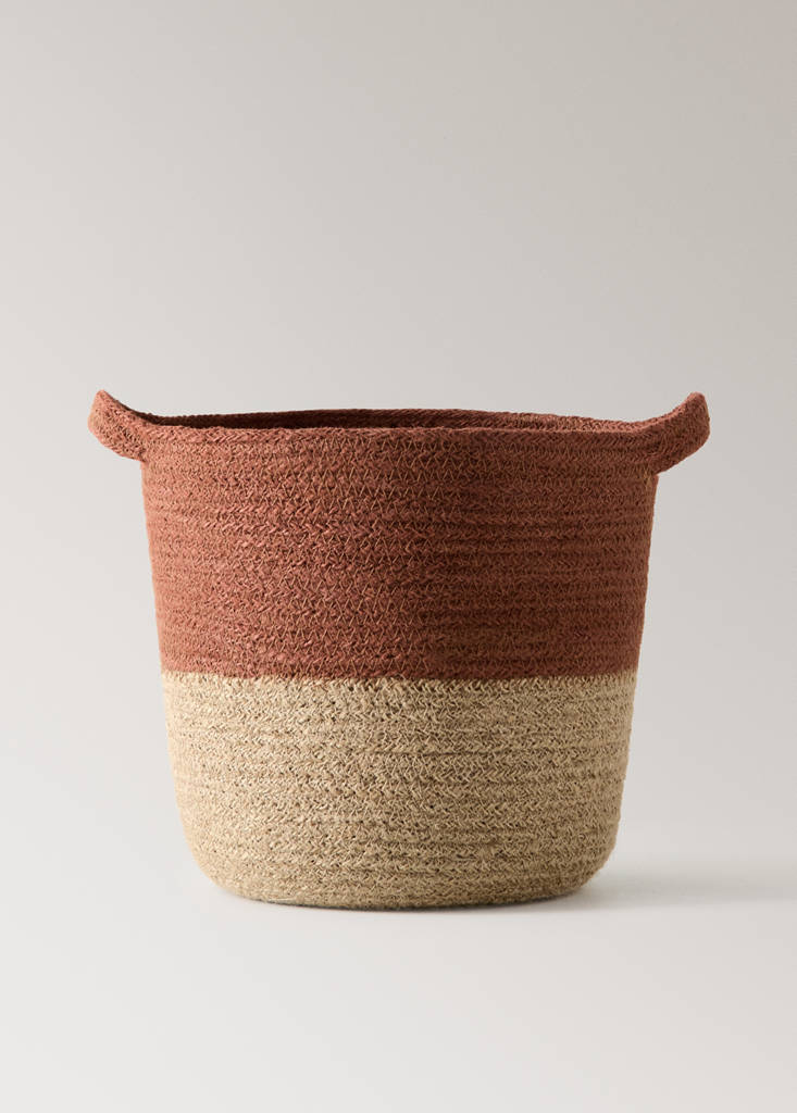 Medium round jute basket with handles — Tobacco Brown