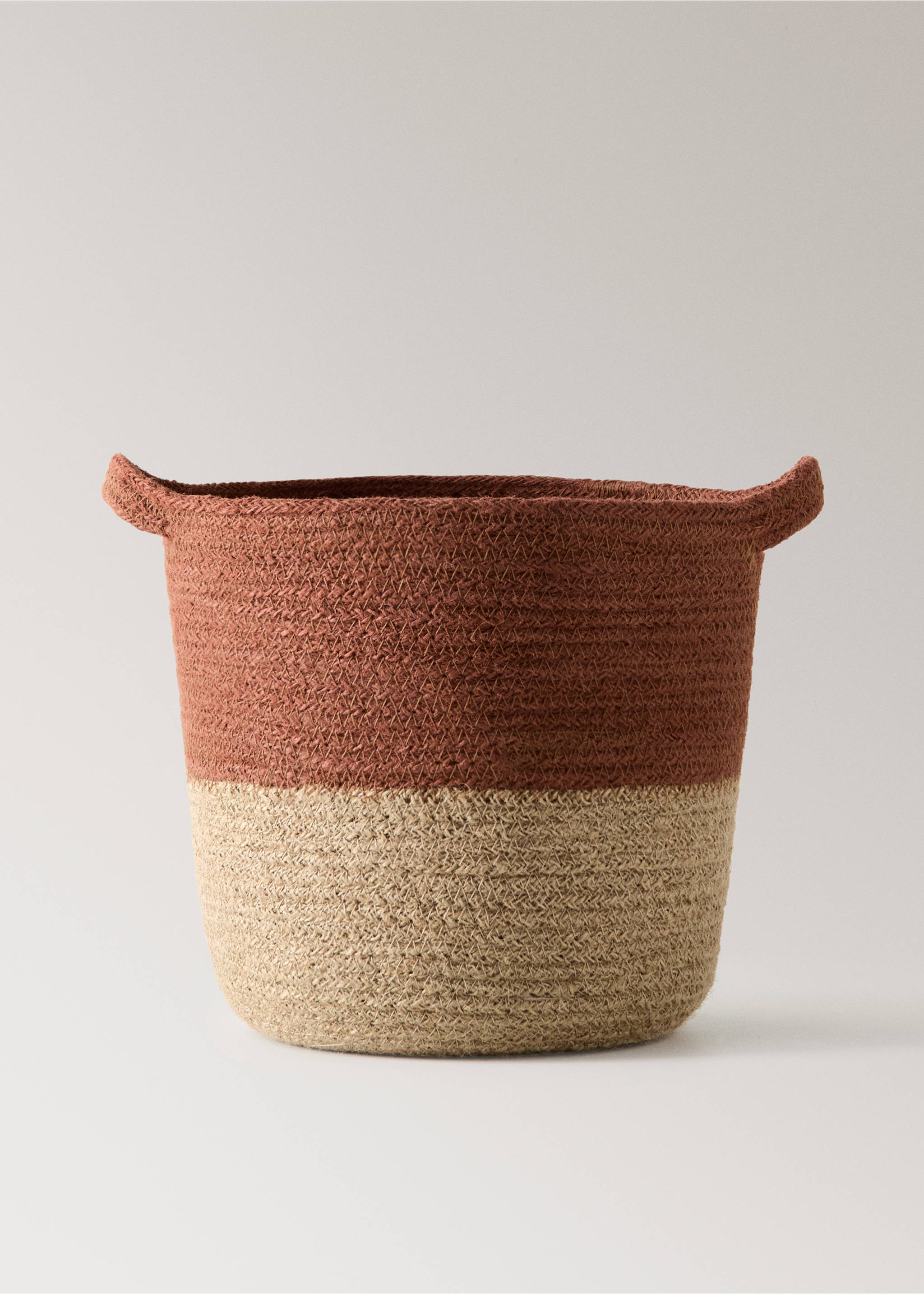 Medium round jute basket with handles - Article without model, Tobacco Brown. Ref: 37002906-00.