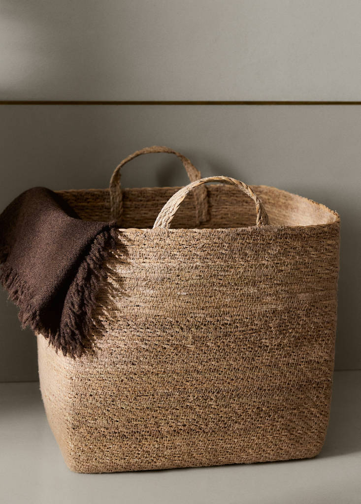 Small natural fibre rectangular basket — Brown