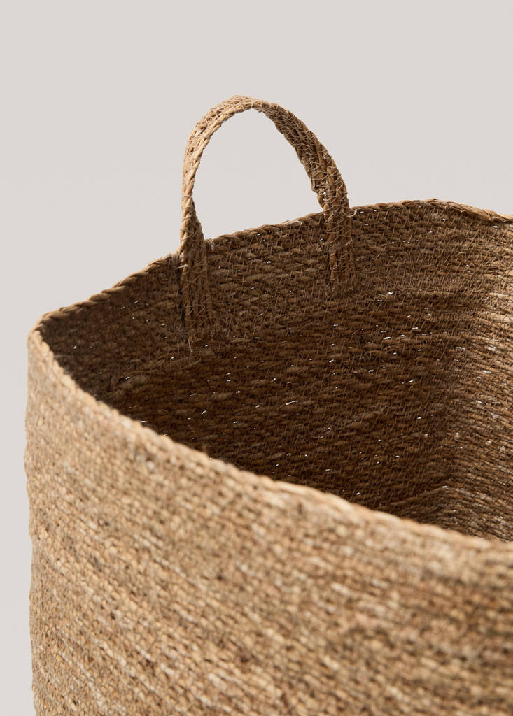 Small natural fibre rectangular basket — Brown