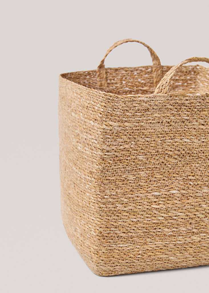 Small natural fibre rectangular basket — Brown