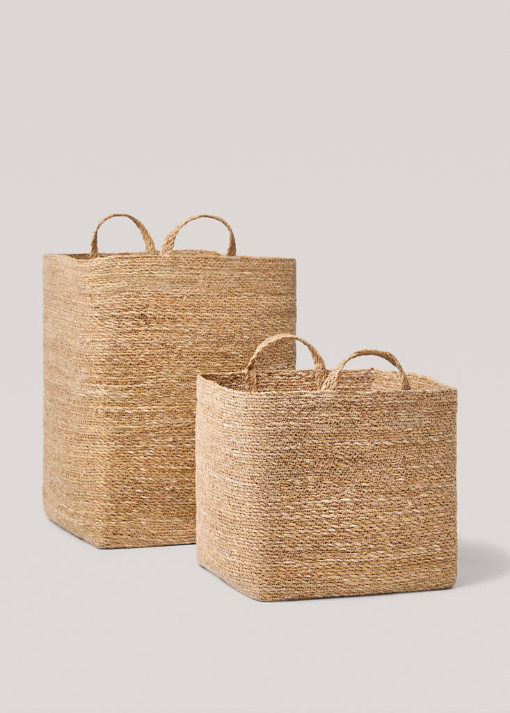 Small natural fibre rectangular basket — Brown