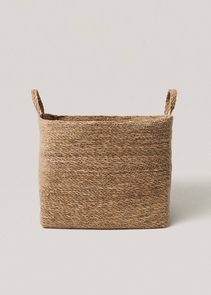 Small natural fibre rectangular basket — Brown