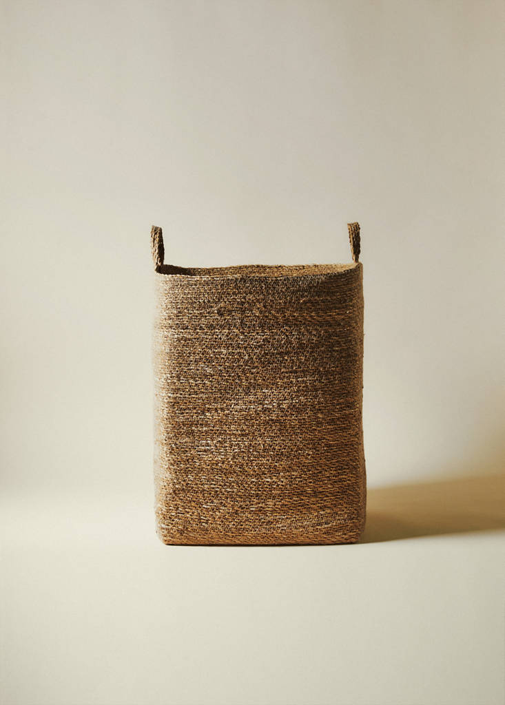 Medium natural fibre rectangular basket — Brown