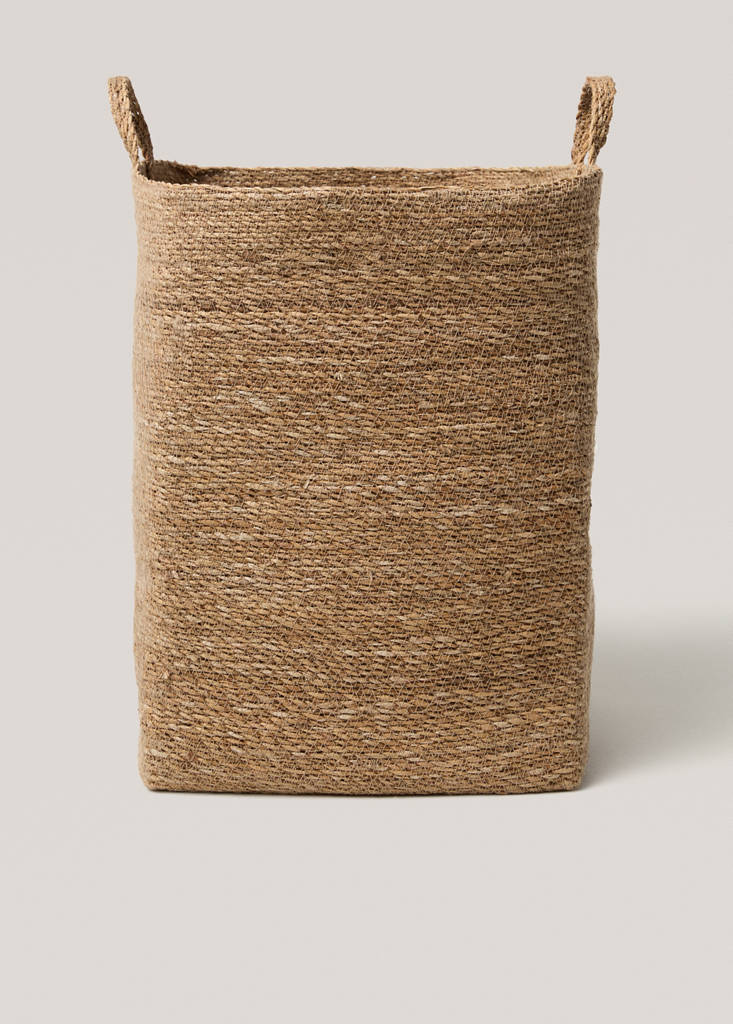 Medium natural fibre rectangular basket — Brown