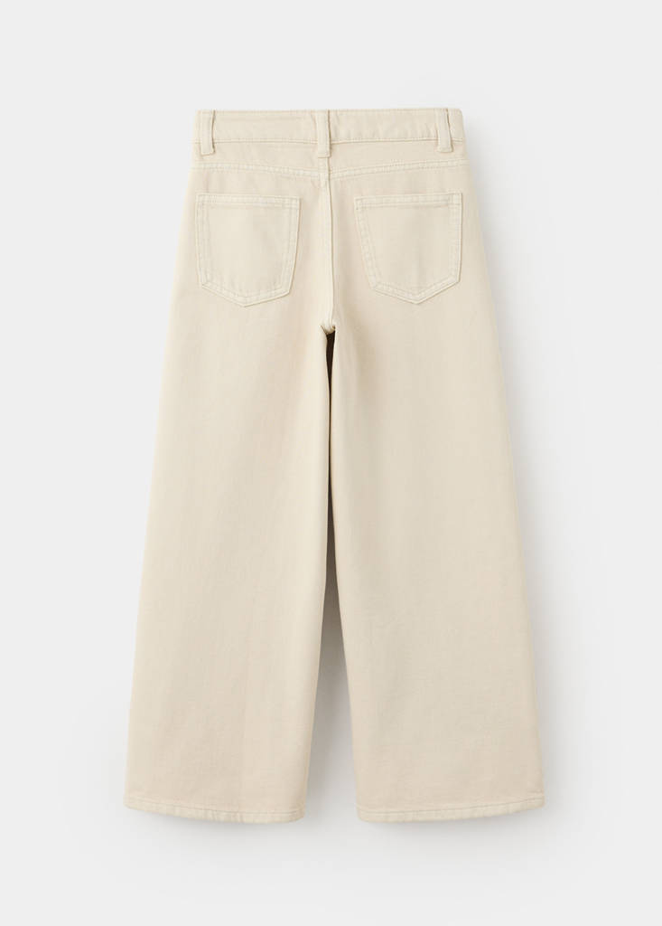 Wide leg jeans with floral embroidery — Ecru