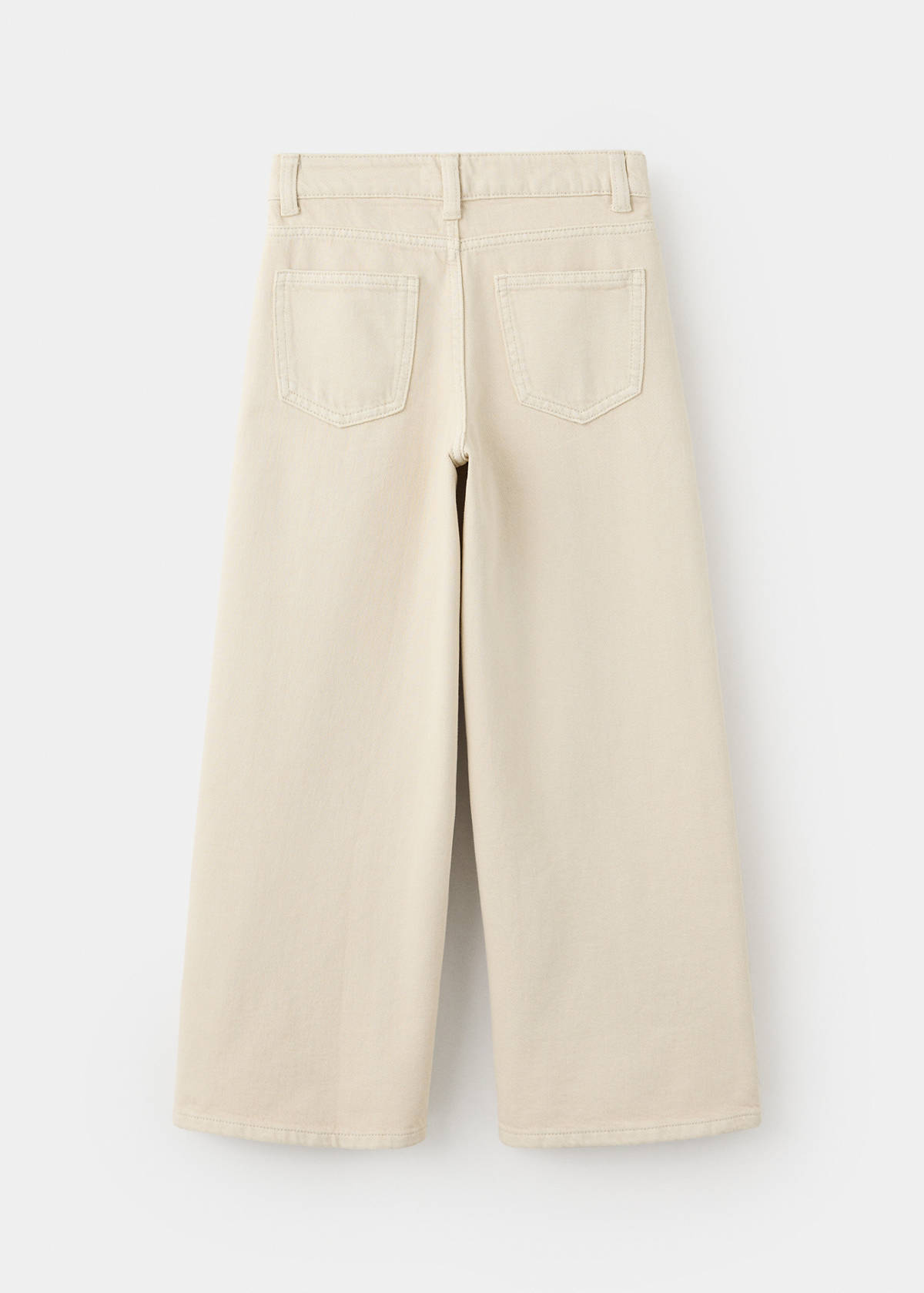 Wide leg jeans with floral embroidery — Ecru