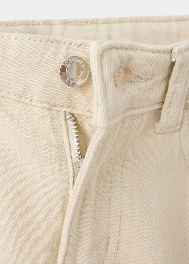 Wide leg jeans with floral embroidery — Ecru