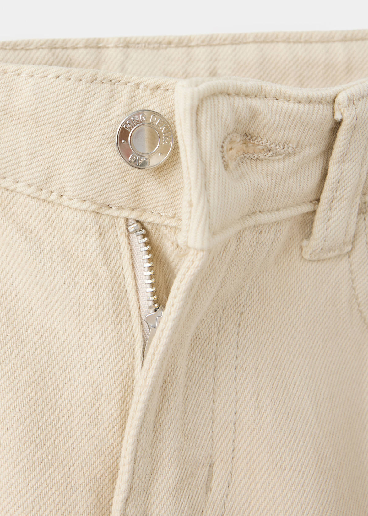 Wide leg jeans with floral embroidery — Ecru