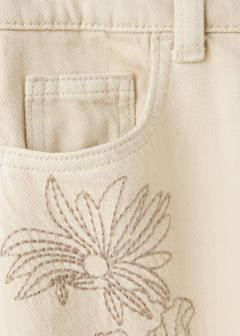 Wide leg jeans with floral embroidery — Ecru 6