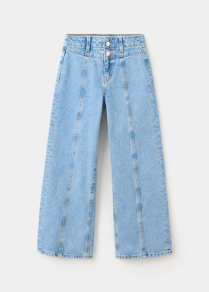 Wide-leg double-button jeans — Medium Blue
