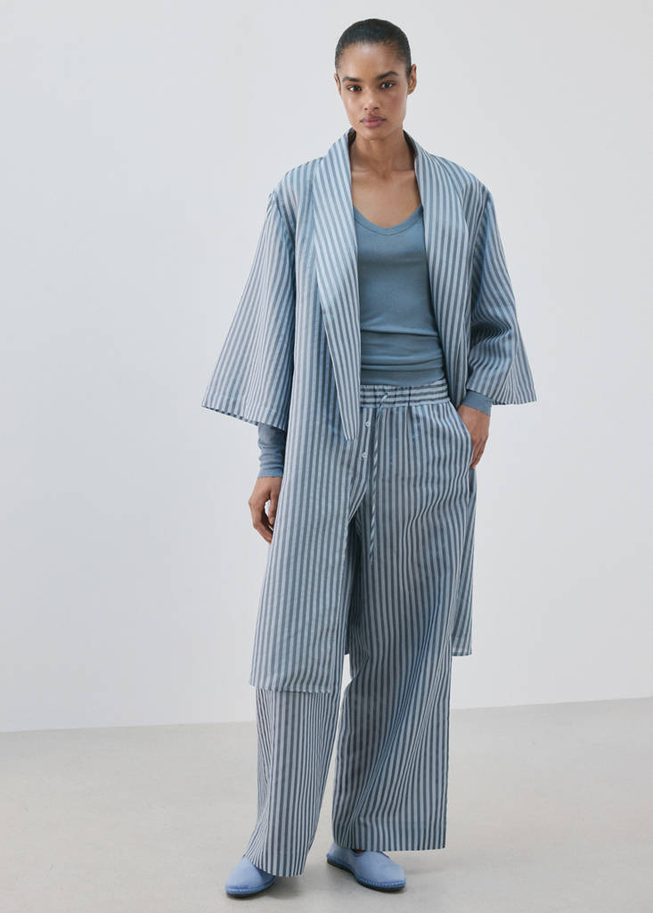 Silk blend striped pyjama bottoms — Blue