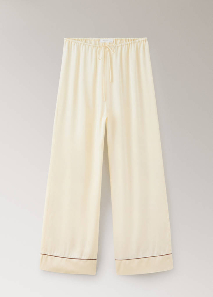Satin viscose trousers with contrast pipping — Ivory White