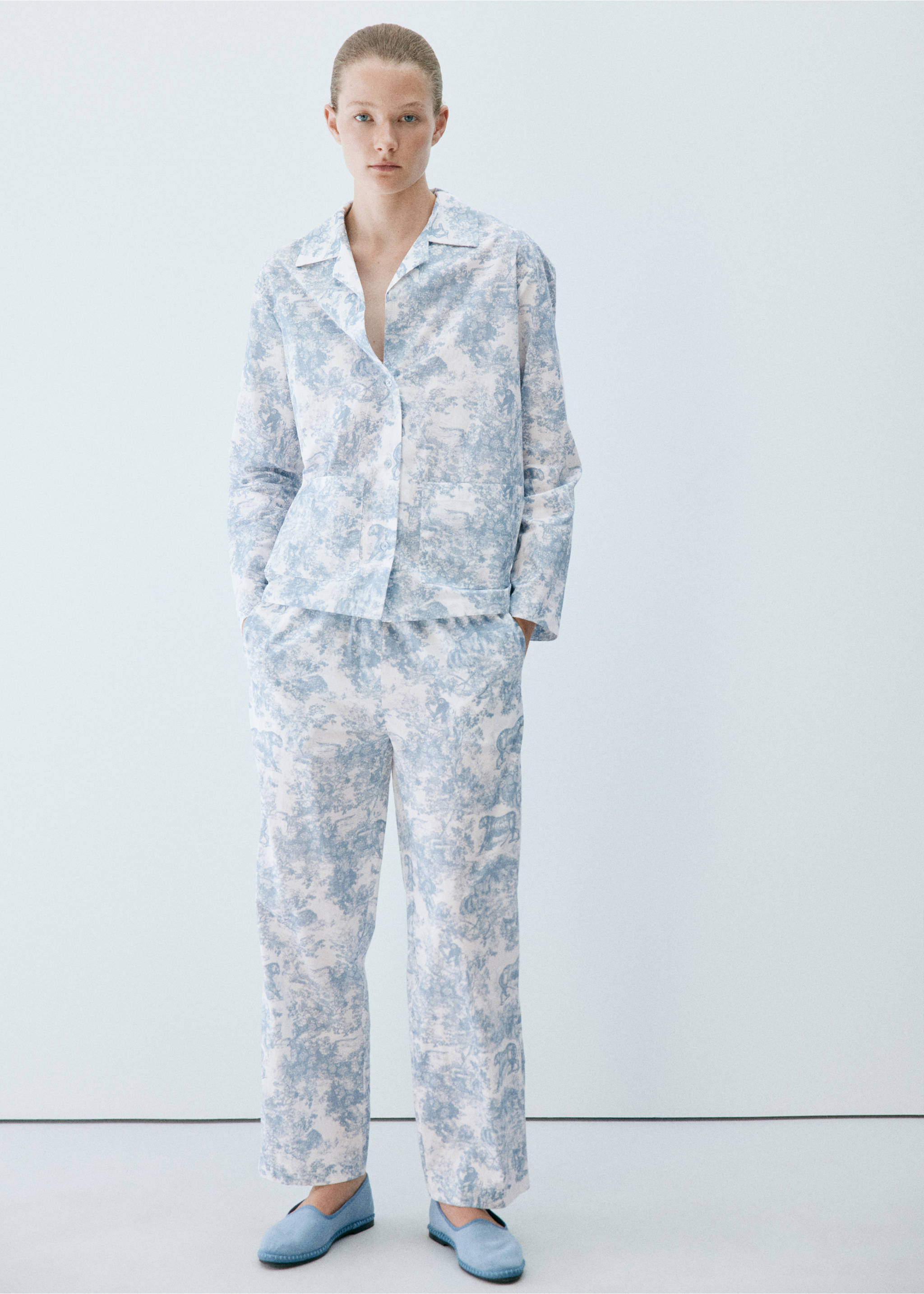 Printed cotton trousers - General plane, Blue. Ref: 37002925-00.