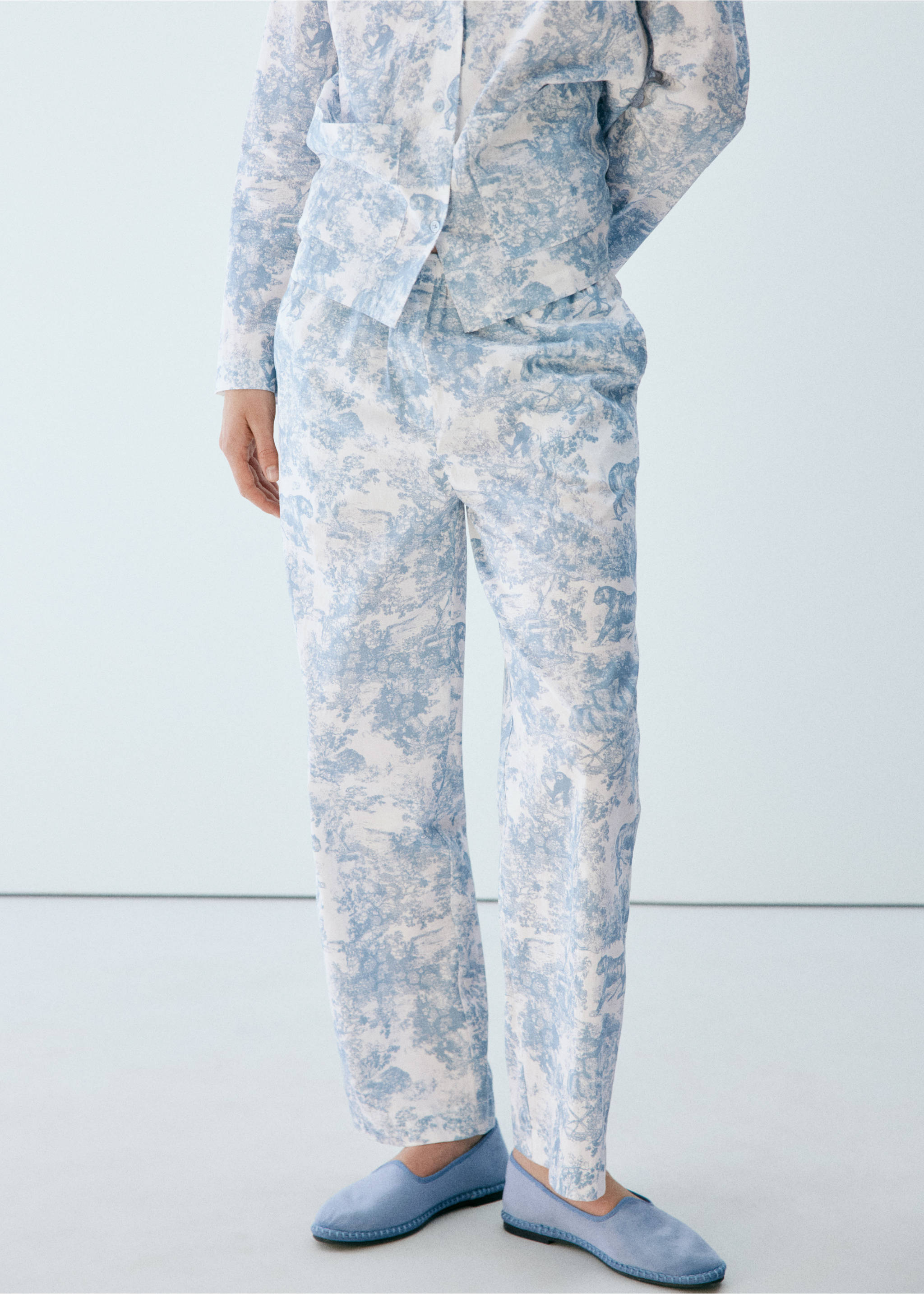 Printed cotton trousers - Medium plane, Blue. Ref: 37002925-00.