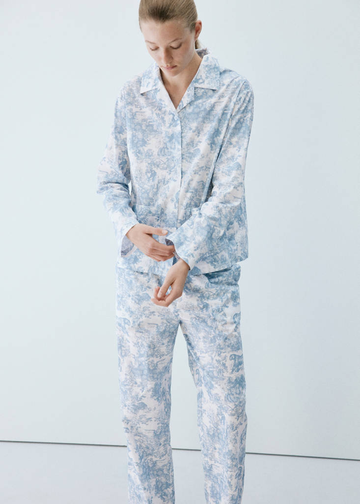 Printed cotton trousers — Blue