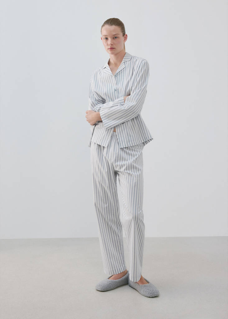Striped cotton trousers — Blue