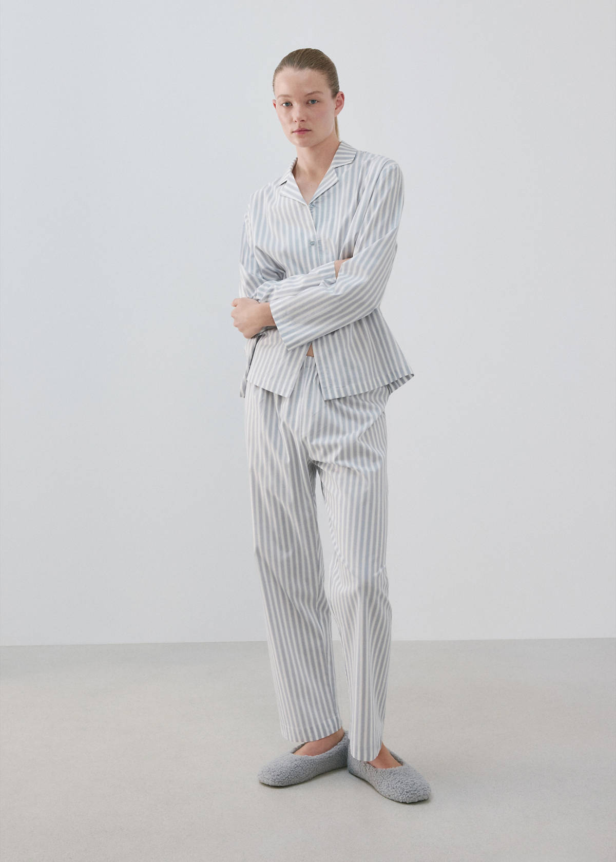 Striped cotton trousers — Blue