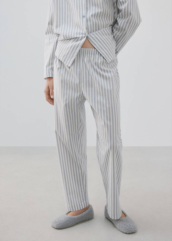 Striped cotton trousers — Blue