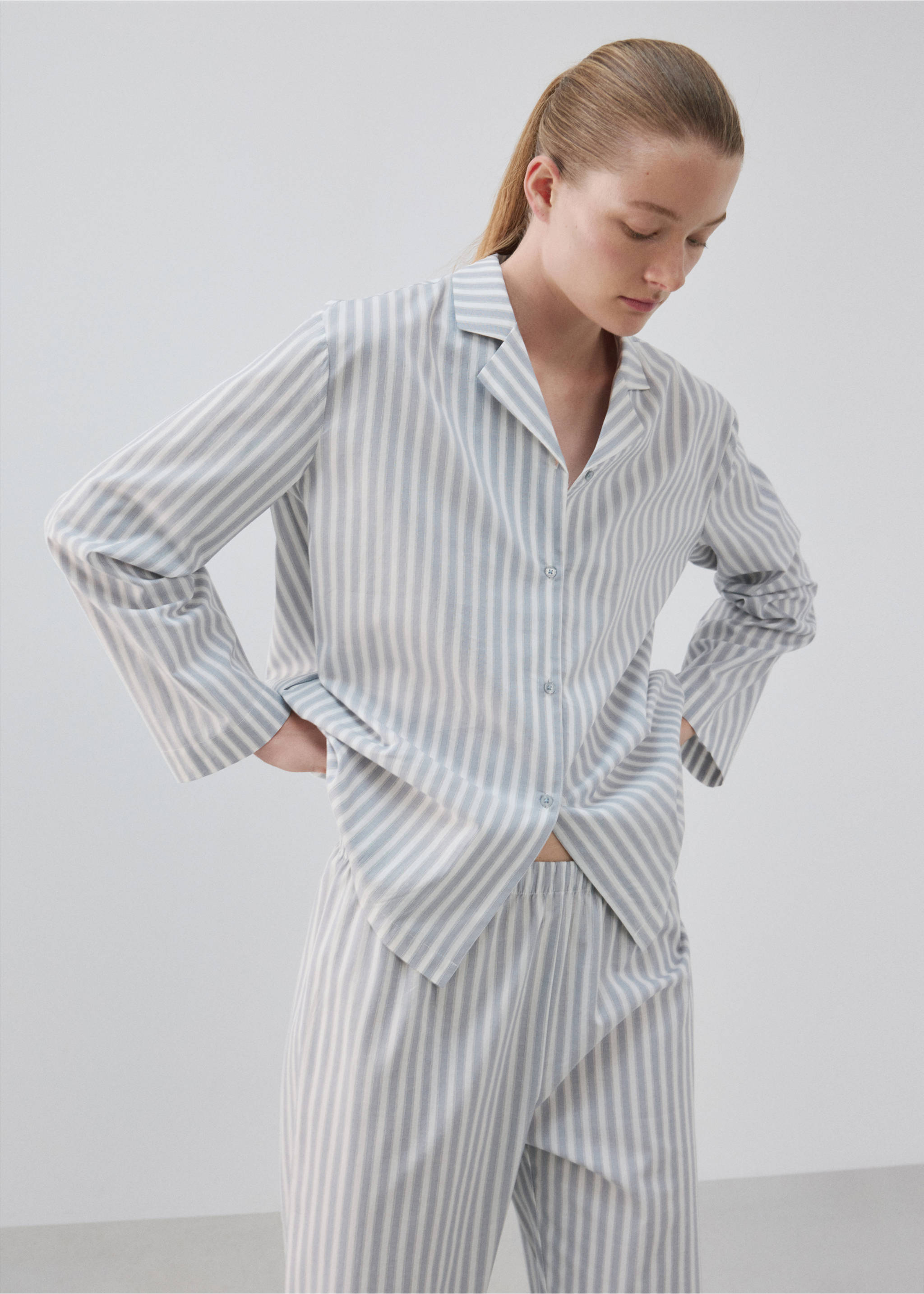Striped cotton trousers - Details of the article 1, Blue. Ref: 37002926-00.