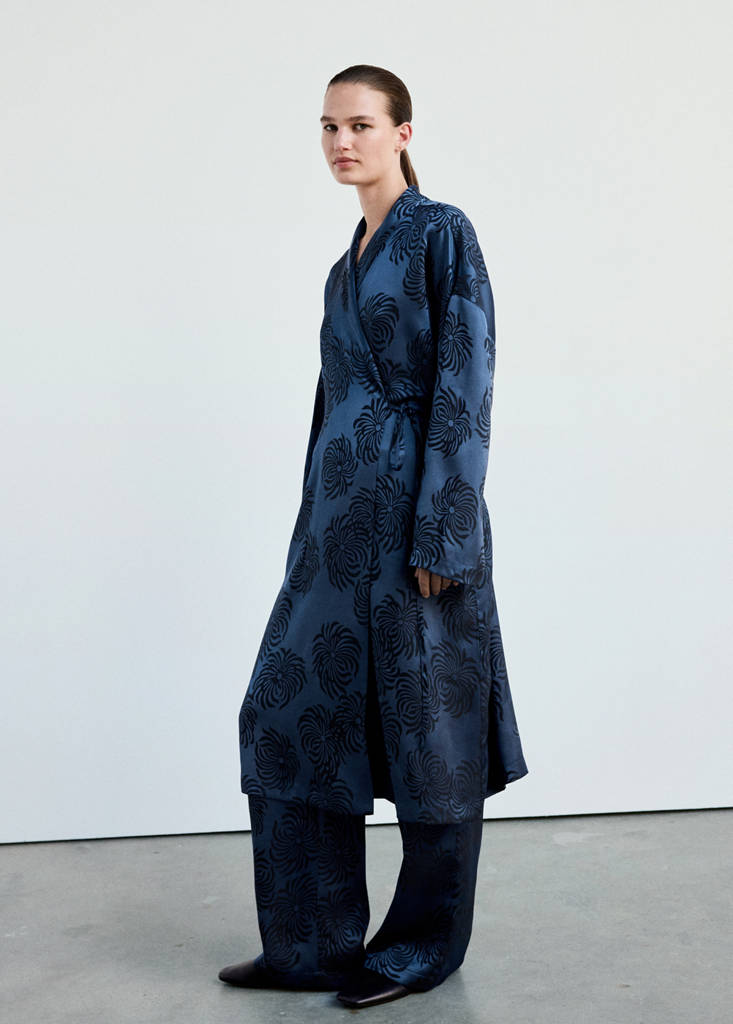 Satin jacquard trousers — Night Blue