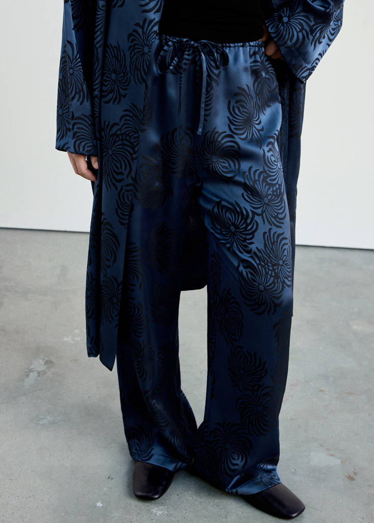 Satin jacquard trousers — Night Blue