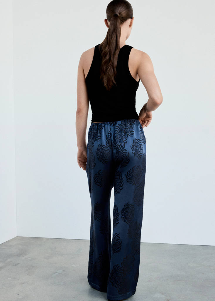 Satin jacquard trousers — Night Blue