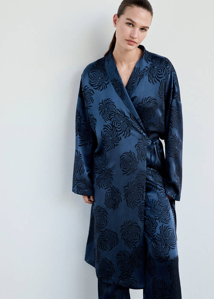 Satin jacquard trousers — Night Blue
