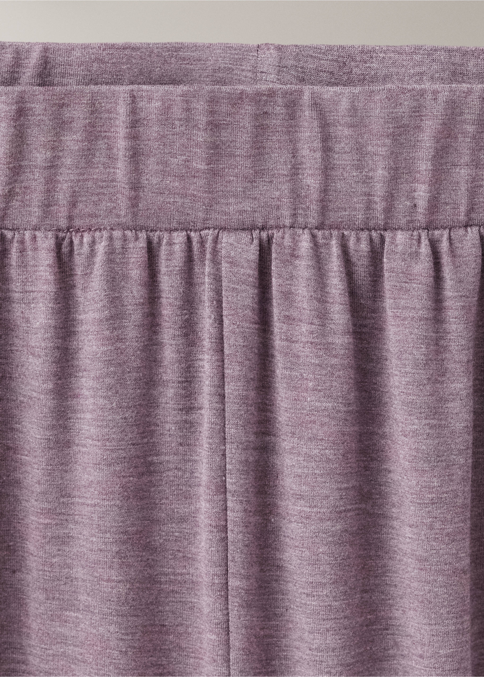 Close-up of mauve pyjama trousers showing the elasticated waistband and soft heathered fabric., Purple. Ref: 37002928-00.