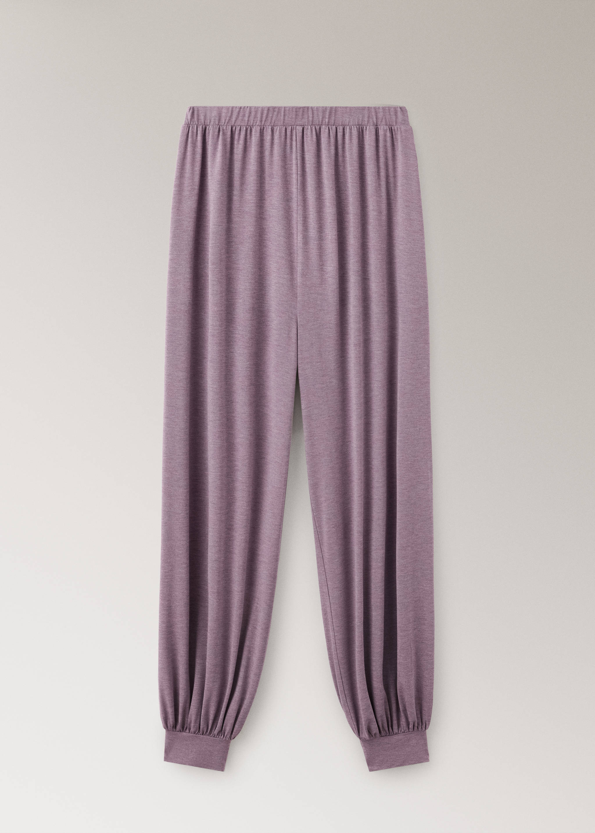 Mauve purple pyjama trousers with elasticated waistband and cuffs.
