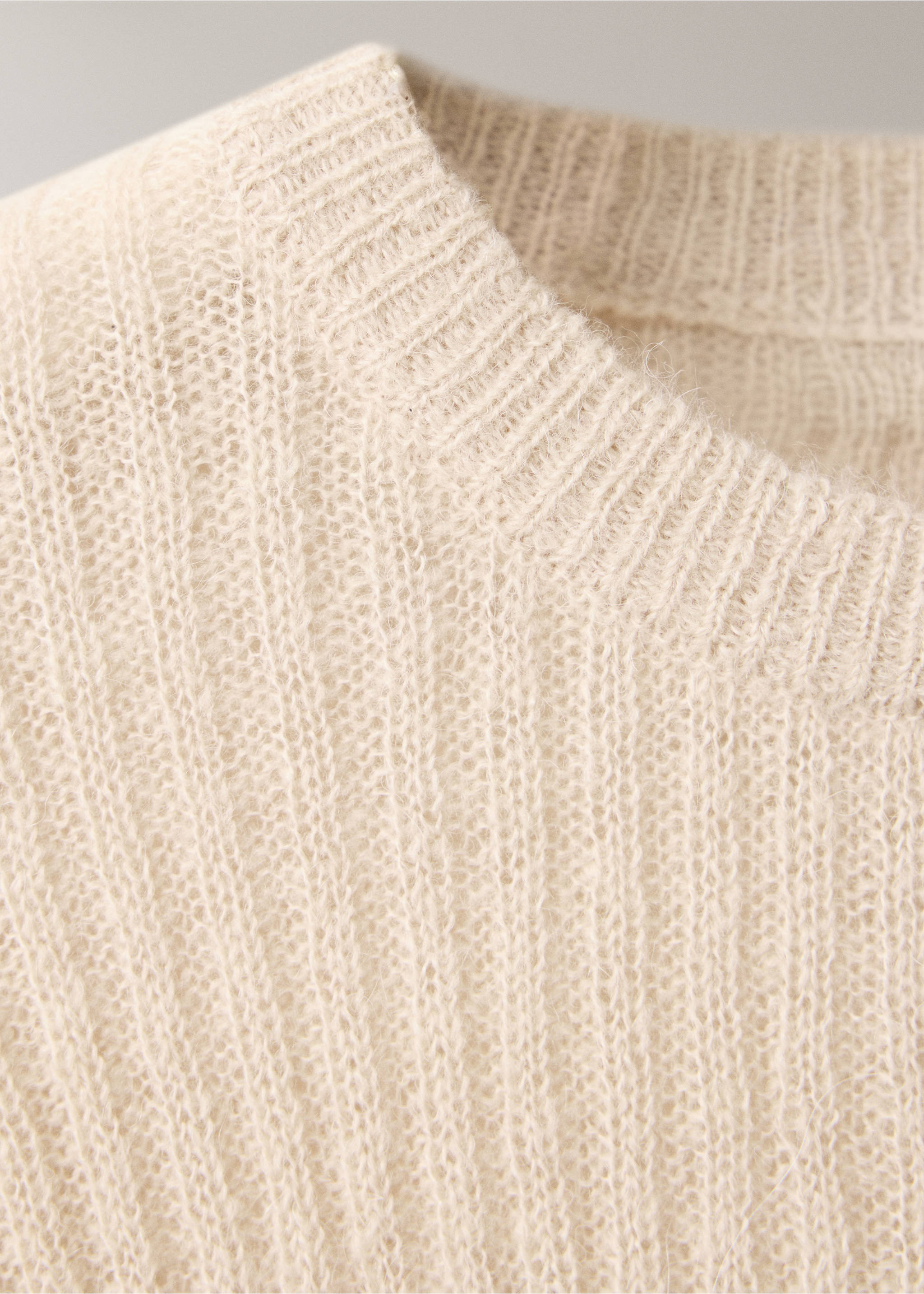 Knitted ribbed sweater - Details of the article 8, Beige. Ref: 37002930-00.