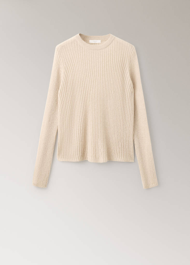 Knitted ribbed sweater — Beige