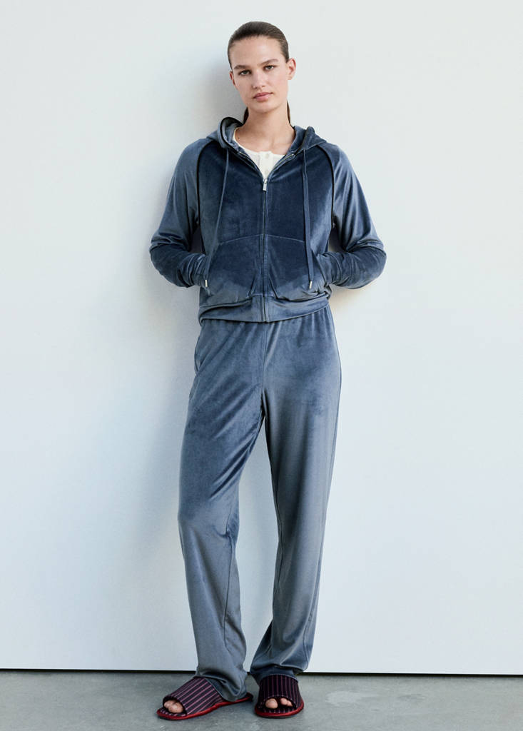 Soft-touch velour trousers — Navy