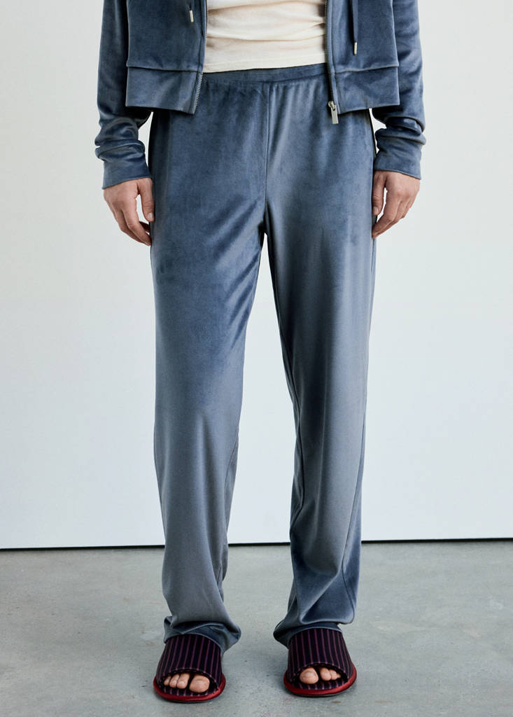 Soft-touch velour trousers — Navy