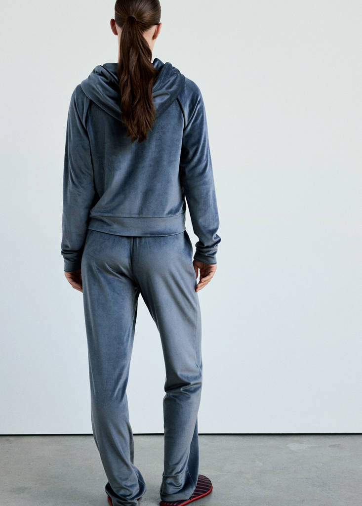 Soft-touch velour trousers — Navy